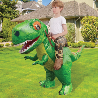 GOOSH Inflatable Dinosaur Costume for Adults Ride-on Green Dino Funny Blow Up T-Rex Costume Halloween Party