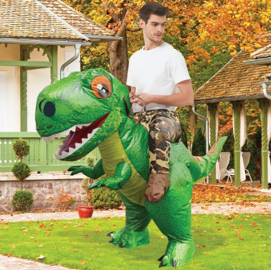 GOOSH Inflatable Dinosaur Costume for Adults Ride-on Green Dino Funny Blow Up T-Rex Costume Halloween Party