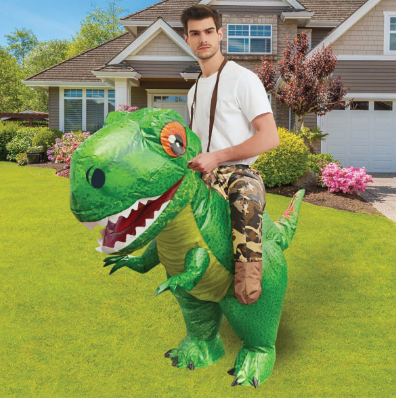 GOOSH Inflatable Dinosaur Costume for Adults Ride-on Green Dino Funny Blow Up T-Rex Costume Halloween Party