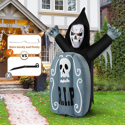 Goosh 5.3 FT Halloween Inflatables Ghost Tombstone Outdoor Decorations,Blow ups Scary Halloween Inflatable with Built-in LED Light for Party Indoor Yard Lawn Decor