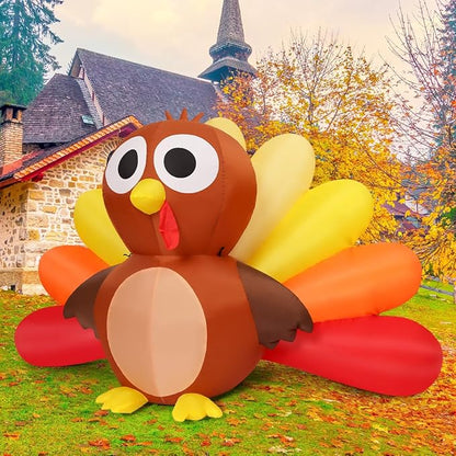 Goosh 6.7 FT Long Thanksgiving Inflatables Turkey Baby with Built-in LEDs Blow Up Yard Decoration for Holiday Party Indoor Outdoor Garden Lawn