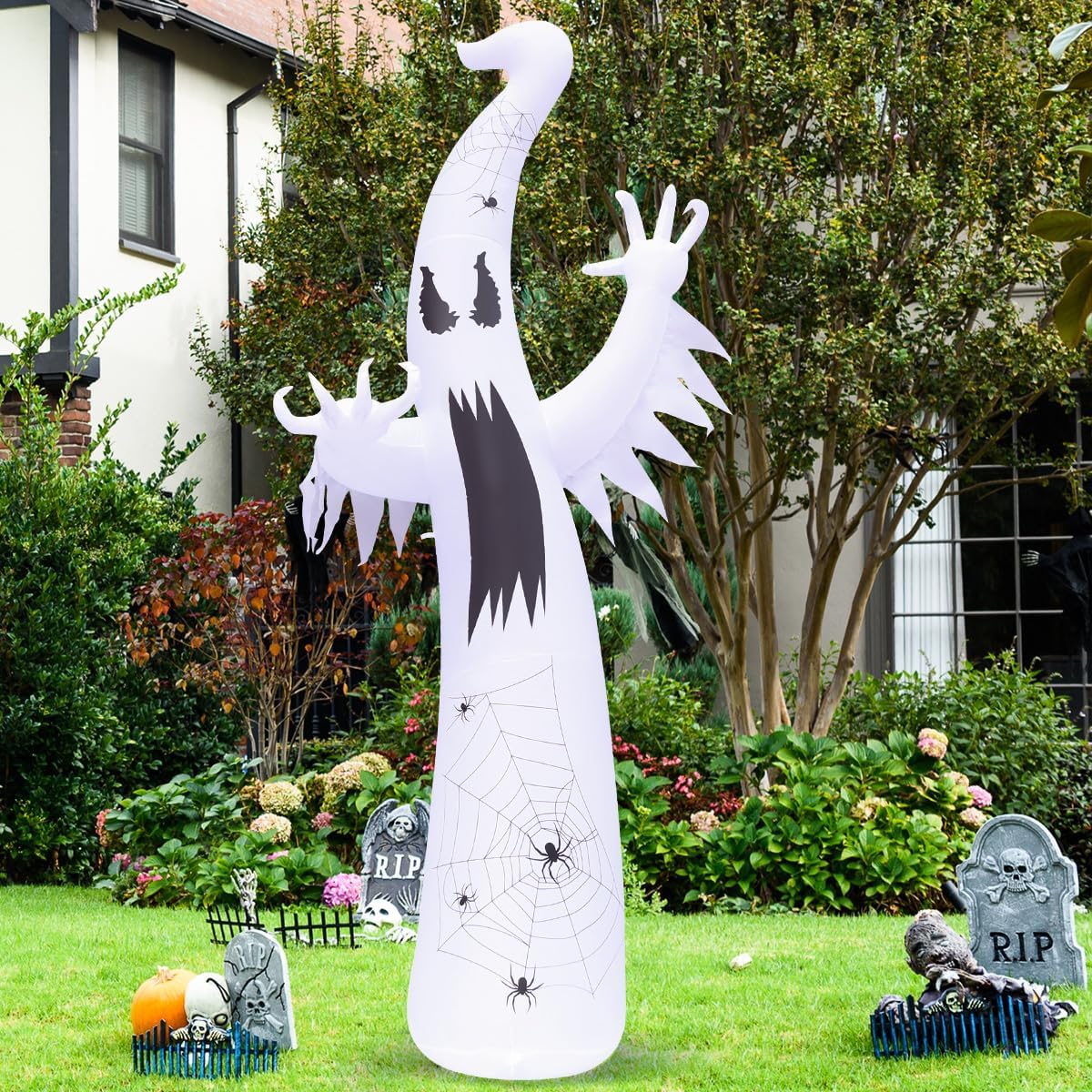 GOOSH 12 FT Halloween Inflatables Ghost Outdoor Decorations Blow Up Yard Giant Towering Terrible Spooky Flame Lamp Ghost with Built-in LEDs for Garden Lawn Indoor Party Decor