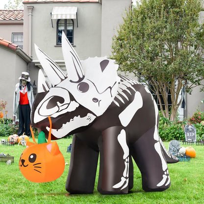GOOSH 6.5 FT Long Halloween Inflatables Dinosaur Outdoor Decorations Blow Up Yard Scary Skeleton Triceratops with Built-in LEDs for Indoor Party Garden Lawn Decor