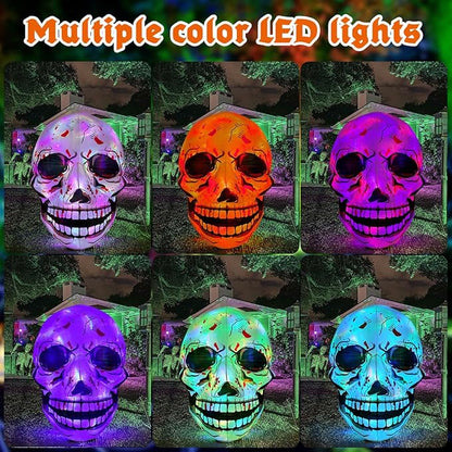 Goosh 3.6 FT Halloween Inflatables Skull Outdoor Decorations Blow Up Yard Scary Colorful Skeleton Skull with Built-in Changeable LEDs for Garden Lawn Indoor Party Decor