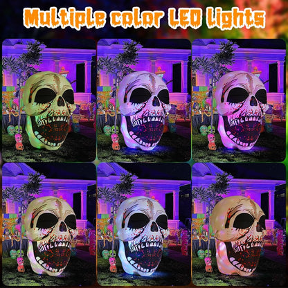 GOOSH 4 FT Halloween Inflatables Skull Outdoor Decorations Blow Up Yard Scary Colorful Dimming Skull with Built-in Magic LEDs for Garden Lawn Indoor Party Decor