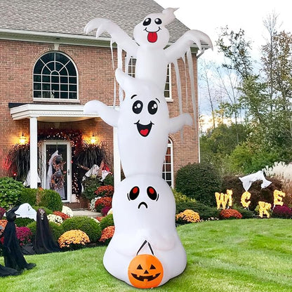 GOOSH 10 FT High Halloween Inflatable Overlap Ghost Blow Up Yard Decoration Clearance with LED Lights Built-in for Holiday/Party/Yard/Garden