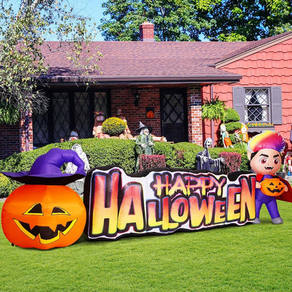 GOOSH 11.5 FT Happy Halloween Inflatables Outdoor Decorations Vampire with Pumpkin Halloween Blow Up Yard Decorations Long with LED Lights Holiday for Halloween Party Yard Garden Lawn