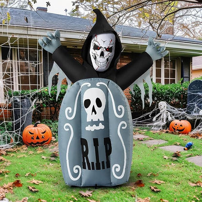 Goosh 5.3 FT Halloween Inflatables Ghost Tombstone Outdoor Decorations,Blow ups Scary Halloween Inflatable with Built-in LED Light for Party Indoor Yard Lawn Decor
