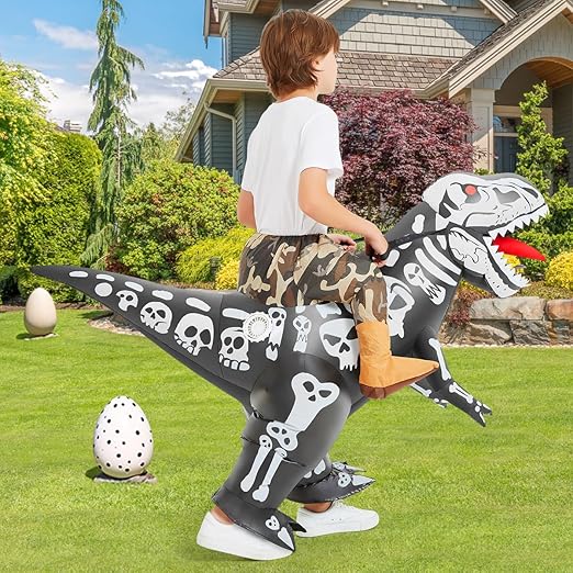 GOOSH Inflatable Dinosaur Costume Kids Ride-on Inflatables Blow Up Dino Costume Skeleton Funny Dress for Halloween Party
