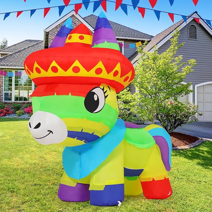 GOOSH 4 FT Cinco De Mayo Inflatables Horse Outdoor Decorations Blow Up Yard Colorful Mexican Fiesta Party Decoractions with Built-in LEDs for Garden Lawn Indoor Decor