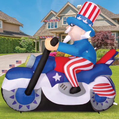 GOOSH 6 ft long Patriotic Independence Day Inflatable Uncle Sam Sitting on Motorcycle Blowup Inflatables with Build-in LED Lights for Party Indoor,Outdoor,Yard,Garden,Lawn Decorations 5 Instructions