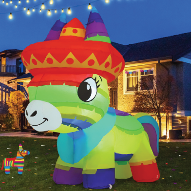 GOOSH 4 FT Cinco De Mayo Inflatables Horse Outdoor Decorations Blow Up Yard Colorful Mexican Fiesta Party Decoractions with Built-in LEDs for Garden Lawn Indoor Decor