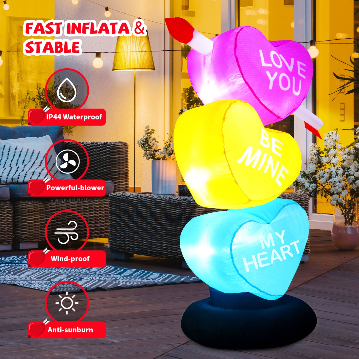 GOOSH 4 FT Valentines Day Inflatables Heart Outdoor Decorations Valentine Blow Up Yard Decorations