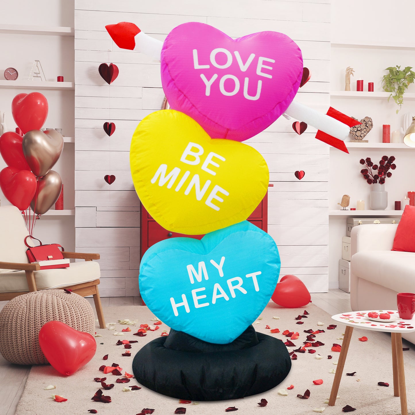 GOOSH 4 FT Valentines Day Inflatables Heart Outdoor Decorations Valentine Blow Up Yard Decorations