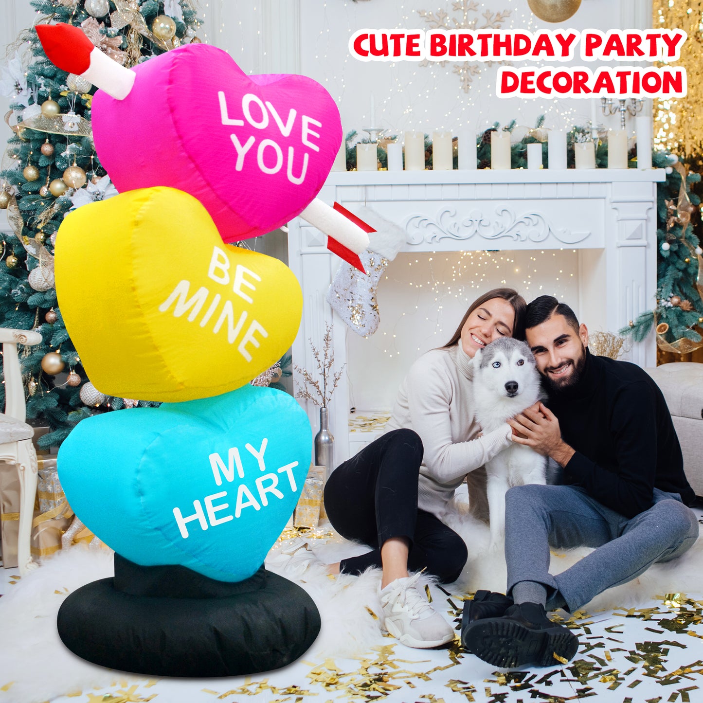 GOOSH 4 FT Valentines Day Inflatables Heart Outdoor Decorations Valentine Blow Up Yard Decorations