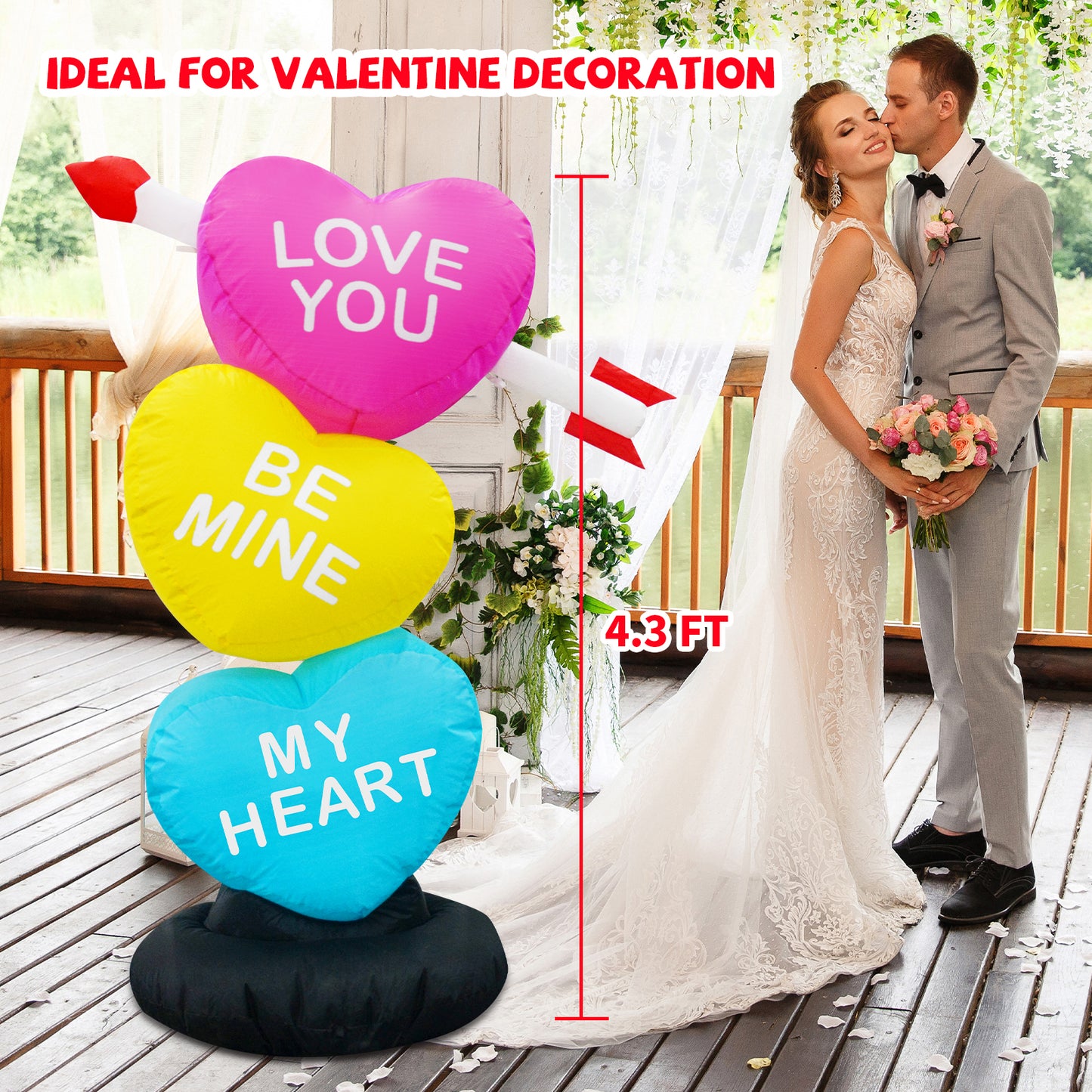 GOOSH 4 FT Valentines Day Inflatables Heart Outdoor Decorations Valentine Blow Up Yard Decorations