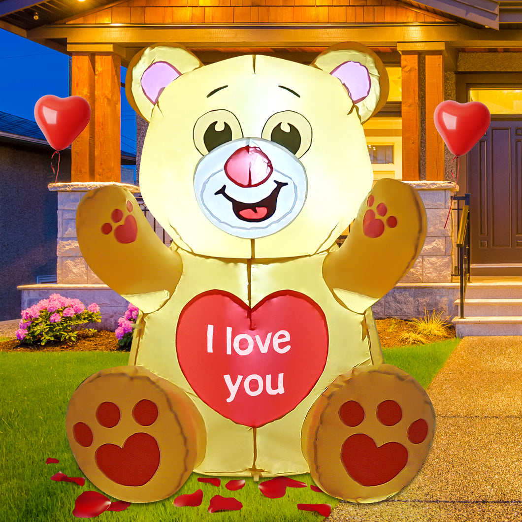 GOOSH Valentines Day Inflatables Bear 3.4 FT with Love Heart Outdoor Decorations with Built-in LEDs, Valentine's Day Blow Up Yard Decoration for Holiday Party Indoor Outdoor Yard Garden Lawn #90021