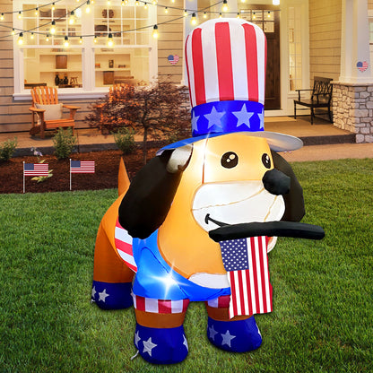 GOOSH 4th of July Inflatables 4FT Dog with American Flag Independence Day Blow Up Inflatable Yard Decorations with Built-in LEDs for Holiday Party Indoor Outdoor Yard Garden Lawn