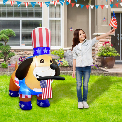 GOOSH 4th of July Inflatables 4FT Dog with American Flag Independence Day Blow Up Inflatable Yard Decorations with Built-in LEDs for Holiday Party Indoor Outdoor Yard Garden Lawn