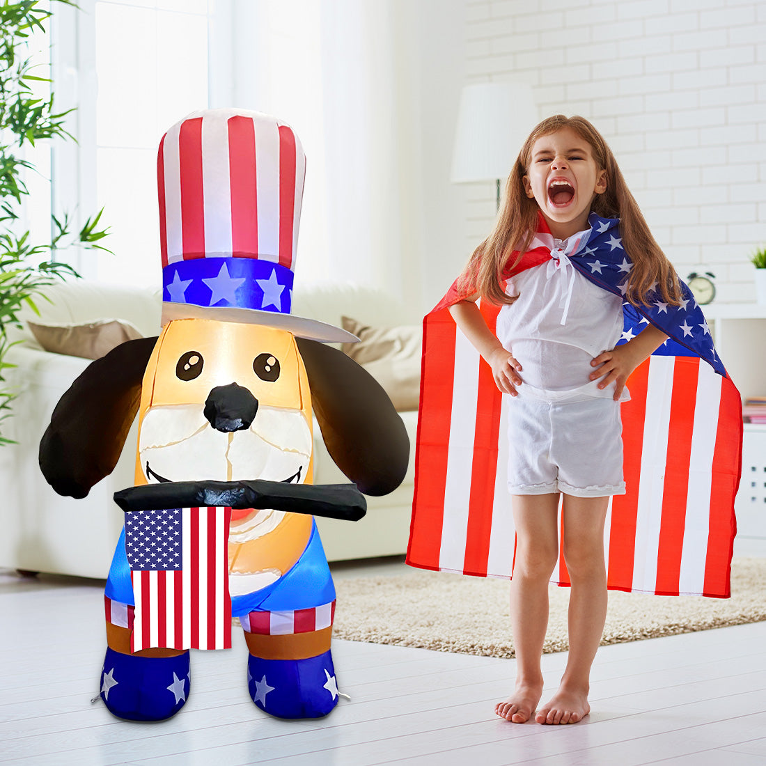 GOOSH 4th of July Inflatables 4FT Dog with American Flag Independence Day Blow Up Inflatable Yard Decorations with Built-in LEDs for Holiday Party Indoor Outdoor Yard Garden Lawn