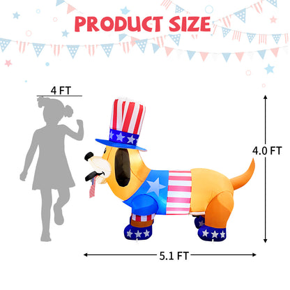 GOOSH 4th of July Inflatables 4FT Dog with American Flag Independence Day Blow Up Inflatable Yard Decorations with Built-in LEDs for Holiday Party Indoor Outdoor Yard Garden Lawn
