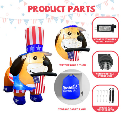 GOOSH 4th of July Inflatables 4FT Dog with American Flag Independence Day Blow Up Inflatable Yard Decorations with Built-in LEDs for Holiday Party Indoor Outdoor Yard Garden Lawn