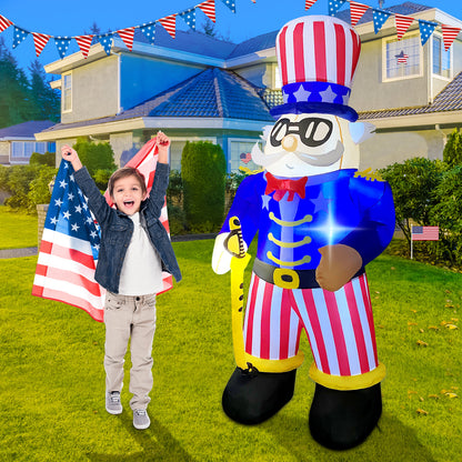 GOOSH Independence Day July 4th Inflatable 6.7FT Uncle Sam with Sword Built-in LEDs Blow Up Yard Decoration for Holiday Party Indoor Outdoor Yard Garden Lawn