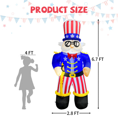 GOOSH Independence Day July 4th Inflatable 6.7FT Uncle Sam with Sword Built-in LEDs Blow Up Yard Decoration for Holiday Party Indoor Outdoor Yard Garden Lawn