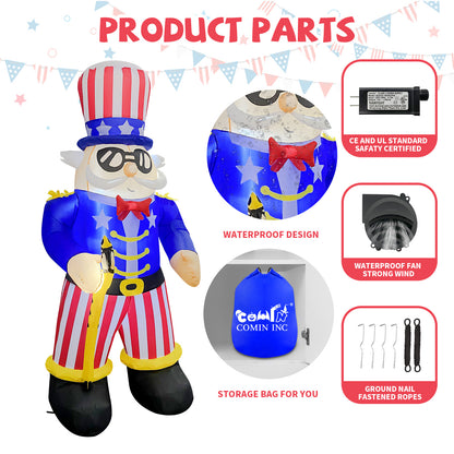 GOOSH Independence Day July 4th Inflatable 6.7FT Uncle Sam with Sword Built-in LEDs Blow Up Yard Decoration for Holiday Party Indoor Outdoor Yard Garden Lawn