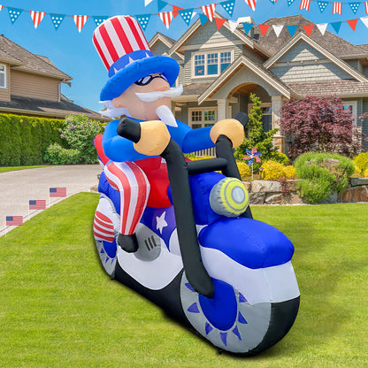GOOSH 6 FT Width 4th of July Patriotic Inflatable Decorations Uncle Sam Blow Up Yard with LED Lights for Holiday Party Independence Day Memorial Day Decor
