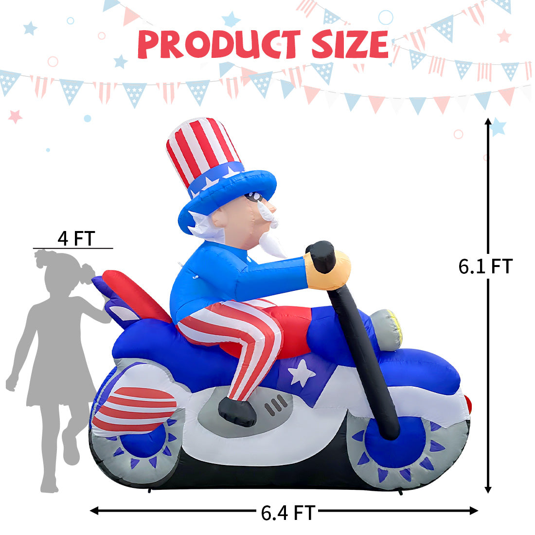 GOOSH 6 FT Width 4th of July Patriotic Inflatable Decorations Uncle Sam Blow Up Yard with LED Lights for Holiday Party Independence Day Memorial Day Decor