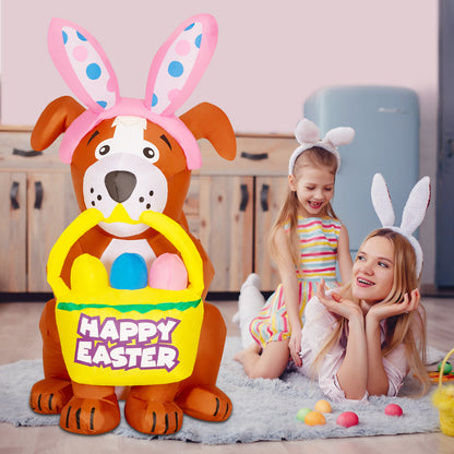 GOOSH 5.2 FT Easter Inflatables Dog Outdoor Decorations Blow Up Yard Yard Cute Dog with Easter Eggs with Built-in LEDs for Easter Party Yard Garden Lawn Holiday Decor