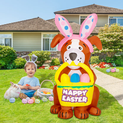 GOOSH 5.2 FT Easter Inflatables Dog Outdoor Decorations Blow Up Yard Yard Cute Dog with Easter Eggs with Built-in LEDs for Easter Party Yard Garden Lawn Holiday Decor
