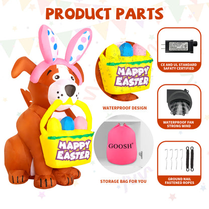 GOOSH 5.2 FT Easter Inflatables Dog Outdoor Decorations Blow Up Yard Yard Cute Dog with Easter Eggs with Built-in LEDs for Easter Party Yard Garden Lawn Holiday Decor