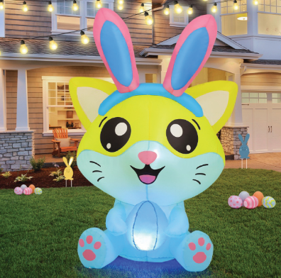 Goosh 5 FT Easter Inflatables Cat with Eggs Outdoor Decorations Blow Up Yard Rabbit Ears with Built-in LEDs for Indoor Party Garden Lawn Decor
