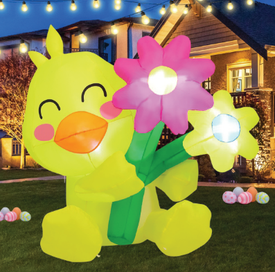 GOOSH 5.2 FT Easter Inflatables Chicken Outdoor Decorations Blow Up Chick Spring Flower with Built-in LEDs for Indoor Yard Garden Lawn Decoration