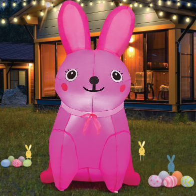 GOOSH 5 FT Easter Inflatables Bunny Outdoor Decorations Blow Up Yard Cute Pink Rabbit with Built-in LEDs for Garden Lawn Indoor Decor