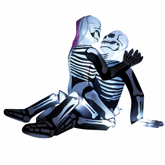 GOOSH 6.5ft Long Halloween Inflatable Skeleton Cuddling Couple Outdoor Decoration