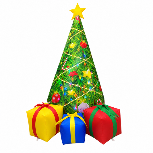 GOOSH 7 FT Tall Christmas Inflatables Tree Decorations Outdoor, Blow up Christmas Tree Yard Decor with LED Lights Star Treetop & Colorful Candy for Xmas Holiday Party Indoor Garden Patio Display Hall Lawn