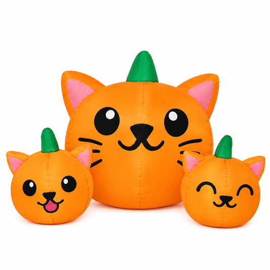 GOOSH Halloween Inflatable 4FT Long Three Pumpkin Cat Head Combo with Built-in LEDs Blow Up Yard Decoration for Holiday Party Indoor, Outdoor, Yard, Garden, Lawn