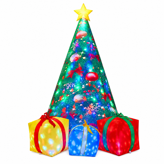 GOOSH 7 FT Christmas Inflatables Tree Outdoor Decorations Blow Up Yard 3 Present Boxes with Built-in LEDs for Indoor Party Garden Lawn Decor