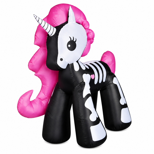 GOOSH 6FT Height Halloween Inflatables Outdoor Skeleton Unicorn, Blow Up Yard Decoration Clearance with LED Lights Built-in for Holiday/Party/Yard/Garden