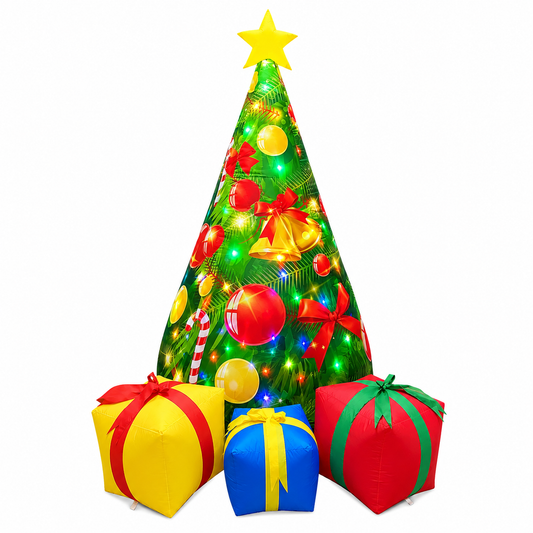 GOOSH 7 FT Christmas Inflatables Tree Outdoor Decorations Blow Up Yard Present Box with Built-in LEDs for Indoor Party Garden Lawn Decor
