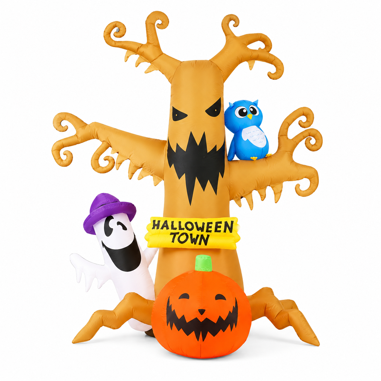 GOOSH 8ft Light-Up Inflatable Tree with Ghost Halloween Yard Decoration