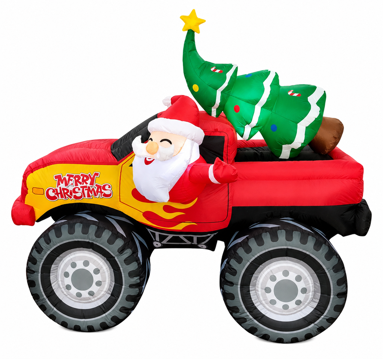 GOOSH 7.2 FT Long Christmas Inflatables Truck Outdoor Decorations Santa Claus Blow Up with Xmas Tree with Built-in LEDs for Party Indoor Yard Lawn Garden