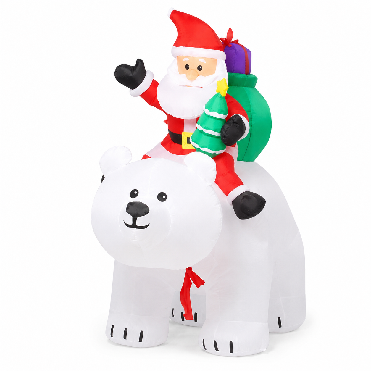 GOOSH 6ft Light-Up Inflatable Santa Riding Polar Bear Christmas Yard Decoration