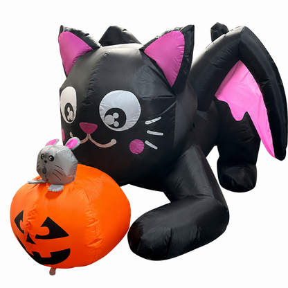 GOOSH 5ft Light-Up Inflatable Cat with Pumpkin Halloween Yard Decoration