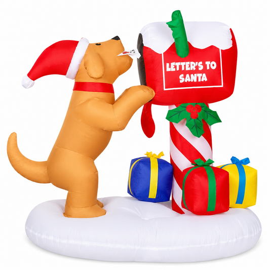 GOOSH 4.8ft Christmas Inflatables Outdoor Decorations, Blow Up Dog and Newspaper Box Inflatable with Built-in LEDs for Christmas Indoor Outdoor Yard Lawn Garden Decorations #27248