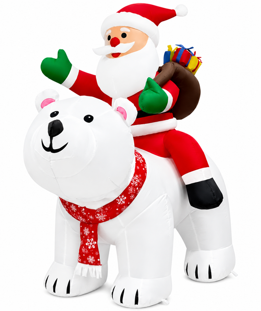GOOSH 6.5FT Animated Santa Riding Polar Bear Inflatable Outdoor Christmas Yard Decoration