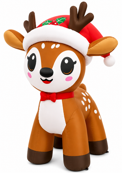 GOOSH 5FT Christmas Reindeer Inflatable with Santa Hat Outdoor Yard Decoration